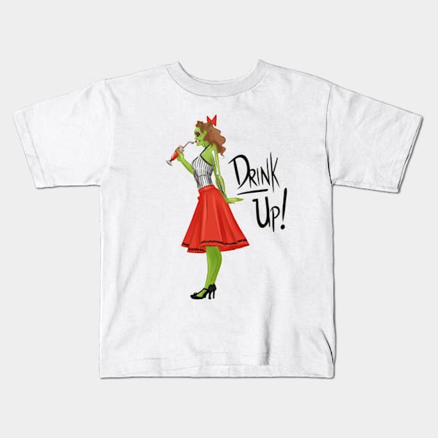 Zombie Girl Wants You To Drink Up Kids T-Shirt by dammitfranky